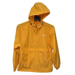 Champion Men's Medium Yellow Packable Half Zip Hooded Water Resistant Jacket